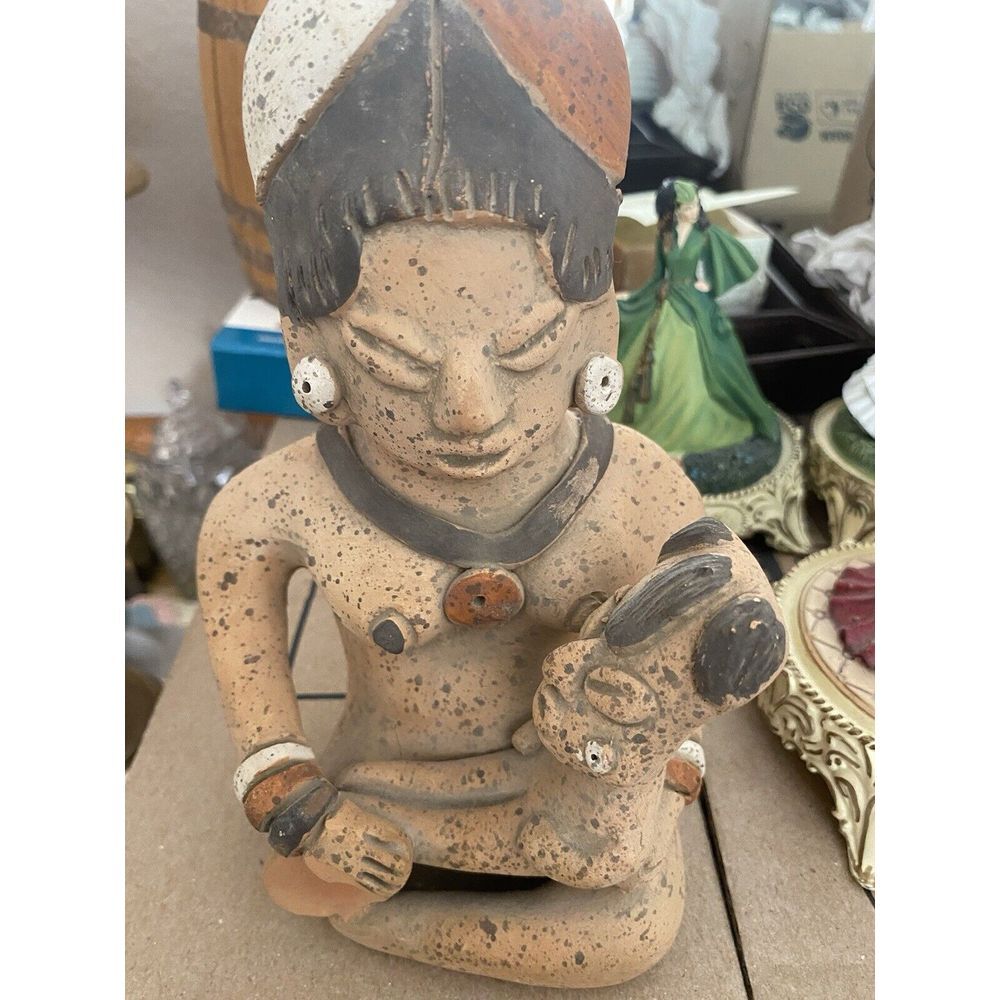 Hand Craft‎ Woman Mother Nursing Child Clay Figurine statue primitive fertility.